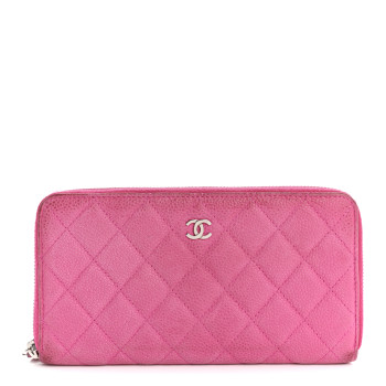 Iridescent Caviar Quilted Medium Zip Around Wallet Pink