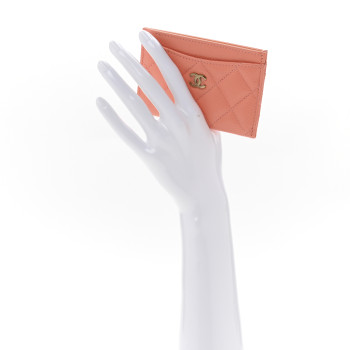 CHANEL Caviar Quilted Card Holder Orange