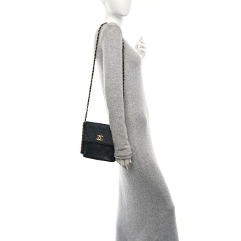 CHANEL Calfskin Quilted Chain Small Hobo Bag Black