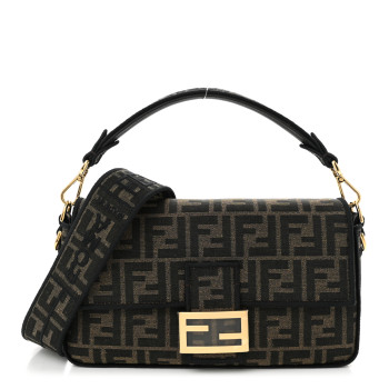 FENDI Fabric Jacquard FF 1974 Medium Baguette Tobacco Moro Black