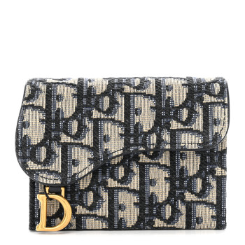 CHRISTIAN DIOR Oblique Saddle Card Holder Blue