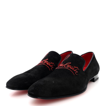 CHRISTIAN LOUBOUTIN Velvet Strass Mens Dandelion Flat Loafers 42.5 Black