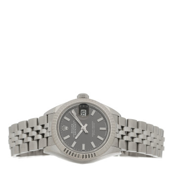 ROLEX Stainless Steel 18K White Gold 28mm Oyster Perpetual Datejust Watch Black 279174