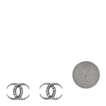 CHANEL Crystal CC Earrings Silver