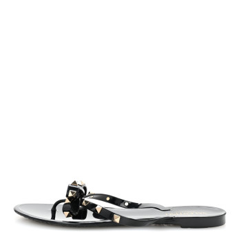 VALENTINO GARAVANI PVC Jelly Rockstud Bow Thong Sandals 39 Black