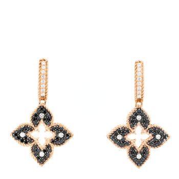 ROBERTO COIN 18K Rose Gold Black Diamond Petite Venetian Princess Flower Hoop Earrings
