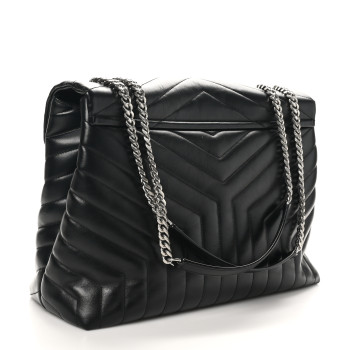 SAINT LAURENT Calfskin Y Quilted Monogram Large Loulou Chain Satchel Black