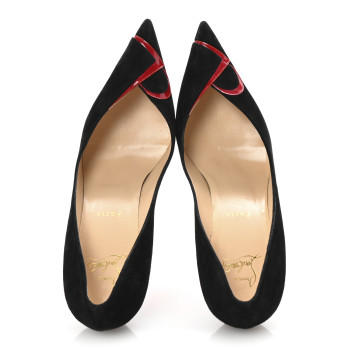 CHRISTIAN LOUBOUTIN Veau Velours Patent CL 80 Pumps 39 Black Red