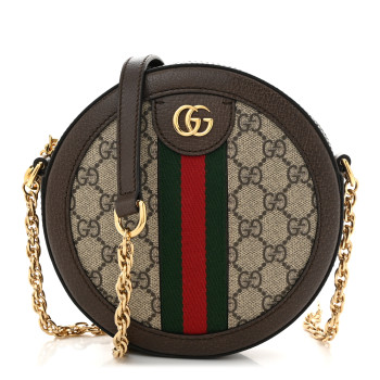GUCCI GG Supreme Monogram Web Mini Ophidia Round Shoulder Bag Brown