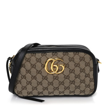 GUCCI Monogram Matelasse Diagonal Small GG Marmont Chain Shoulder Bag Beige Black