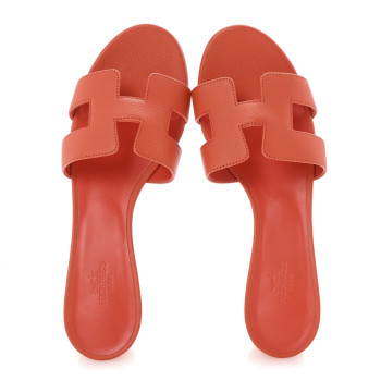 HERMES Epsom Oasis Sandals 37 Orange Poppy