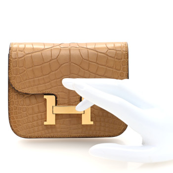 HERMES Matte Alligator Constance Slim Wallet Kraft