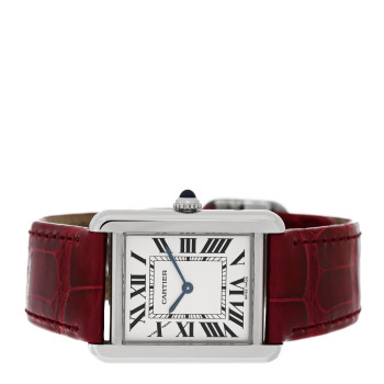 CARTIER Stainless Steel Alligator 24mm Tank Solo Quartz Watch Burgundy