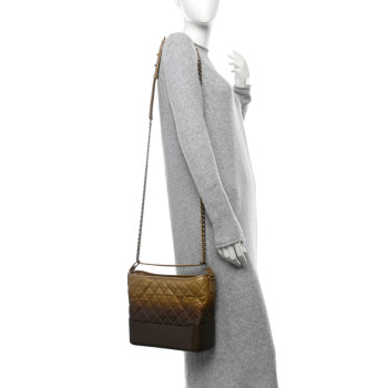 CHANEL Metallic Goatskin Quilted Medium Gabrielle Hobo Dark Gold Bronze