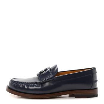 GUCCI Calfskin Mens Interlocking G Millennial Ribot Loafers 8 Blue Agata