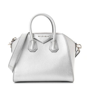 GIVENCHY Metallic Sugar Goatskin Mini Antigona Silver