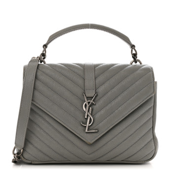 SAINT LAURENT Sheepskin Matelasse Chevron Monogram Medium College Bag Granite