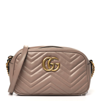 GUCCI Calfskin Matelasse Small GG Marmont Chain Shoulder Bag Porcelain Rose