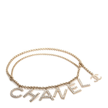 CHANEL Metal Crystal 90's Icon Logo Chain Belt Gold