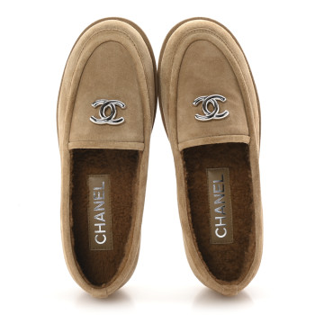 CHANEL Suede Calfskin CC Loafers 36 Dark Beige