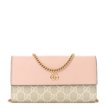GUCCI Dollar Calfskin GG Supreme Monogram Petite GG Marmont Wallet Chain Bag Perfect Pink
