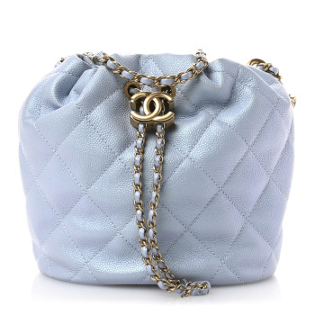CHANEL Iridescent Caviar Quilted My Perfect CC Bucket Drawstring Bag Light Blue