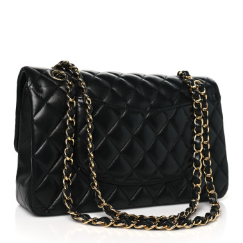 CHANEL Lambskin Quilted Medium Double Flap Black