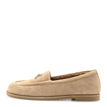 CHANEL Suede Calfskin CC Loafers 36 Dark Beige