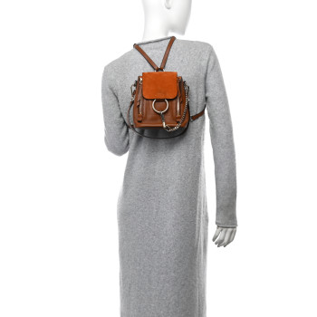 CHLOE Suede Calfskin Mini Faye Backpack Tan