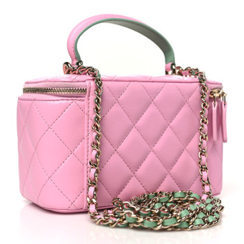 CHANEL Lambskin Quilted Small Top Handle Vanity Case With Chain Lilac Light Green
