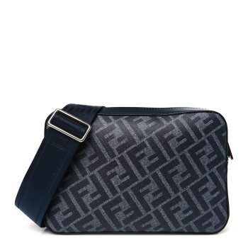 FENDI Glazed Fabric Vitello Liberty FF 1974 Diagonal Camera Case Navy