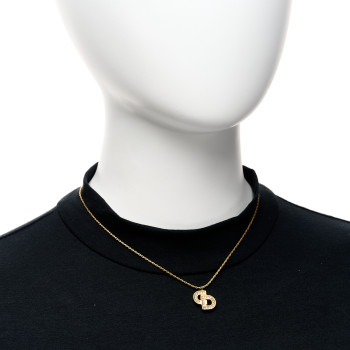 CHRISTIAN DIOR Crystal Logo Necklace Gold