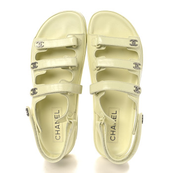 CHANEL Lambskin Crystal CC Velcro Dad Sandals 39.5 Light Yellow