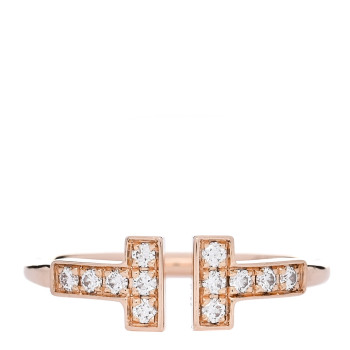 TIFFANY 18K Rose Gold Diamond T Wire Ring 49 5