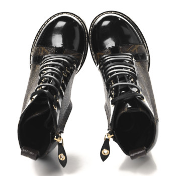 LOUIS VUITTON Patent Calfskin Monogram Star Trail Ankle Boots 37 Black