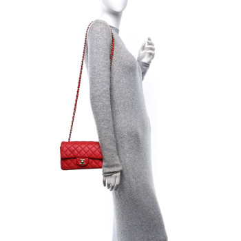 CHANEL Lambskin Quilted Mini Rectangular Flap Red