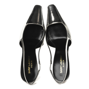 SAINT LAURENT Patent Tom 90 Dream Slingback Pumps 38.5 Argento