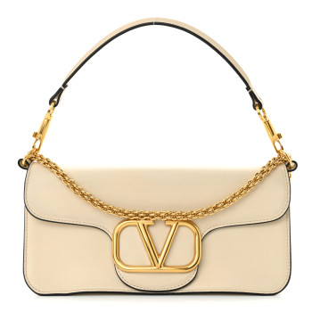 VALENTINO GARAVANI Calfskin Vlogo Loco Shoulder Bag Light Ivory