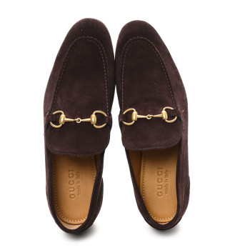 GUCCI Suede Horsebit Mens Jordaan Loafers 8.5 Brown