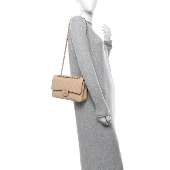CHANEL Caviar Quilted Medium Double Flap Beige