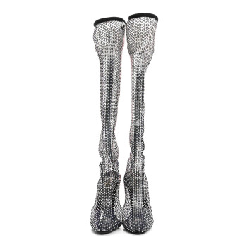 SAINT LAURENT Mesh Crystal 68 Knee High Boots 41 Black