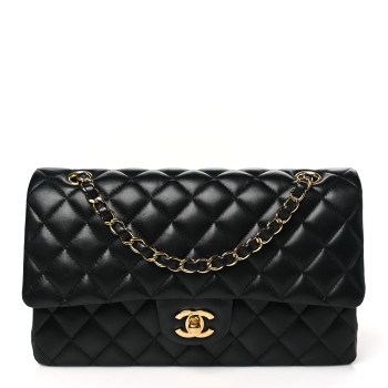 CHANEL Lambskin Quilted Medium Double Flap Black