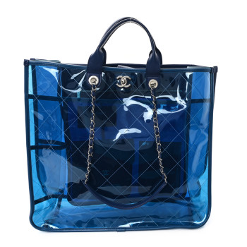 CHANEL Lambskin PVC Quilted Large Coco Splash Shopping Bag Blue Dark Blue