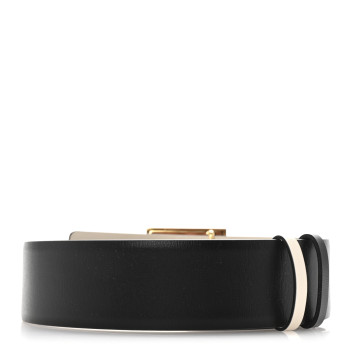 VALENTINO GARAVANI Glossy Calfskin Crystal One Stud Reversible Belt 100 40 Black Light Ivory