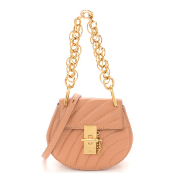 CHLOE Calfskin Quilted Mini Drew Bijou Shoulder Bag Blushy Pink