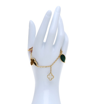 VAN CLEEF & ARPELS 18K Yellow Gold Mother of Pearl Malachite Carnelian Tiger Eye 4 Motifs Lucky Alhambra Bracelet