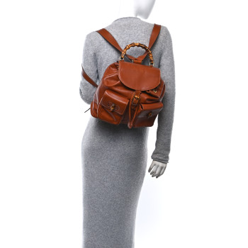 GUCCI Calfskin Bamboo Backpack Brown