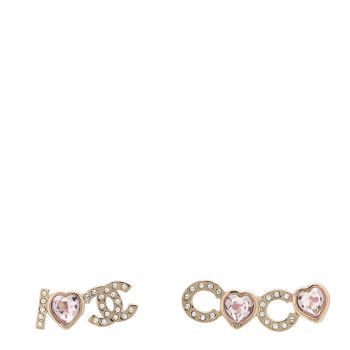 CHANEL Metal Strass I Love Coco Heart Earrings Gold Pink