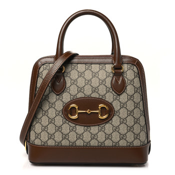 GUCCI GG Supreme Monogram Azalea Calfskin Small Horsebit 1955 Top Handle Bag Beige Ebony Brown Sugar