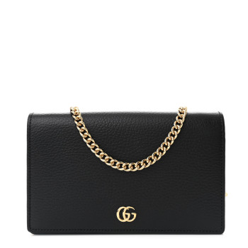 GUCCI Calfskin Mini GG Marmont Chain Wallet Black